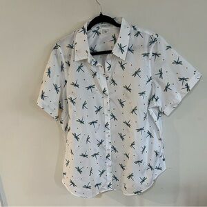 Coldwater Creek White Shirt with Dragonfly Print 20W